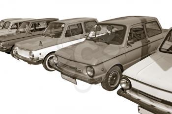 retro cars on white background