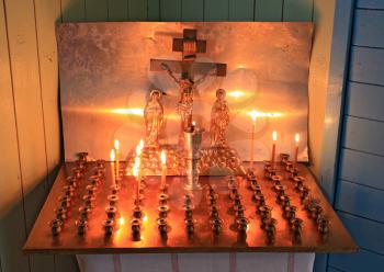 candles in rural orthodox church 