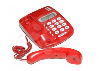 old red telephone on white background