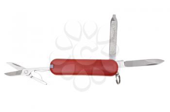Emerging knife with scissors on a white background.                  