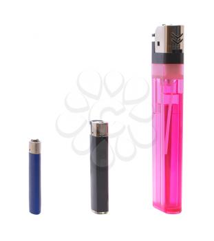 Big and small lighters on a white background.                   