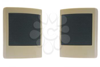 Small computer acoustic system, two elements on a white background.                    