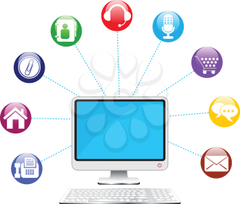Royalty Free Clipart Image of a Computer With Icons