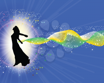 Royalty Free Clipart Image of a Silhouetted Woman With a Colourful Veil