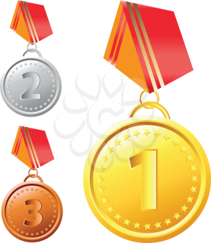 Royalty Free Clipart Image of Gold, Silver and Bronze Medals