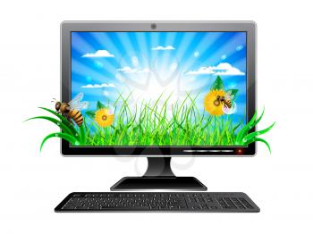 Royalty Free Clipart Image of a Computer With a Nature Desktop