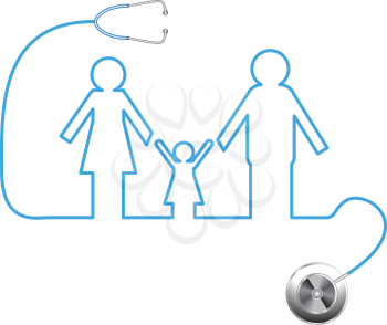 Royalty Free Clipart Image of a Family Outline From a Stethoscope Cord