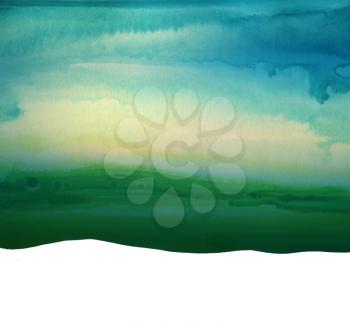 Abstract watercolor hand painted landscape background. Textured paper.
