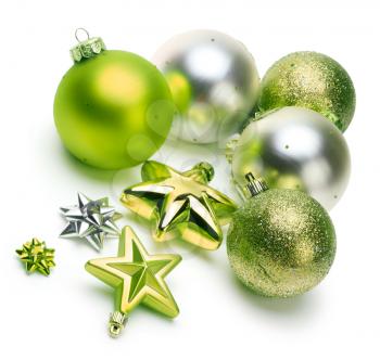 green and silver Christmas balls