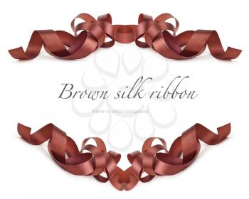 brown silk ribbon frame on white background