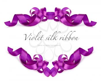 violet silk ribbon frame on white background