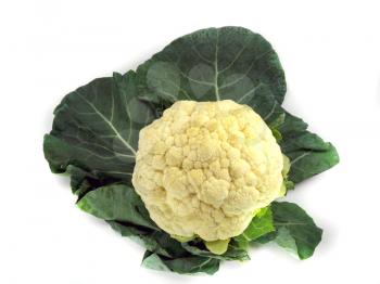 Whole Cauliflower with leaves isolated on white 