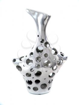 stylish and modern Silver Vase isolated on white.