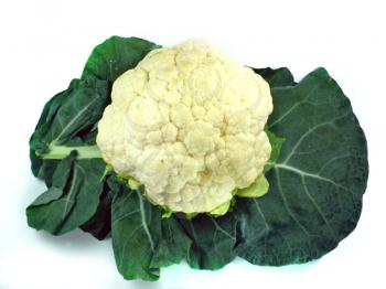 Whole Cauliflower with leaves isolated on white 