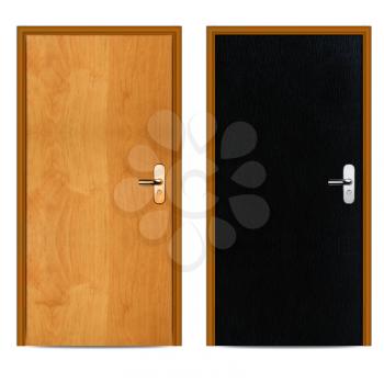 Interior Black and brown apartment wooden door isolated on white.