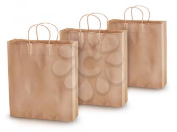 Empty paper shopping bags on a white background.