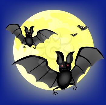 Royalty Free Clipart Image of Bats and a Full Moon