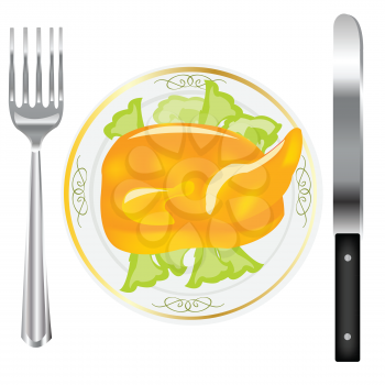 Royalty Free Clipart Image of Roast Chicken on a Plate