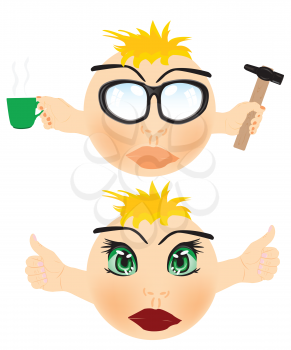 Royalty Free Clipart Image of Two Faces With Hands