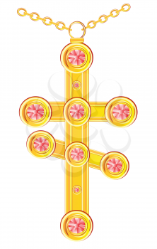 Cross from gild decorated jewels on white background