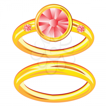 Gilded ring with jewels on white background is insulated