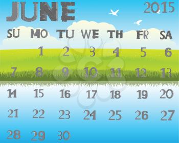 Calendar on june 2015 on background of the beautiful nature