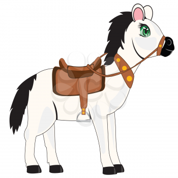 Vector illustration of the horse with saddle on white background