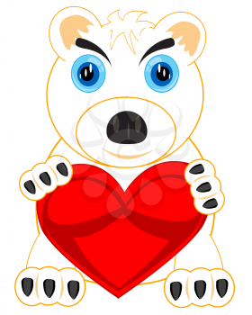 The Animal polar bear with red heart in paw.Vector illustration