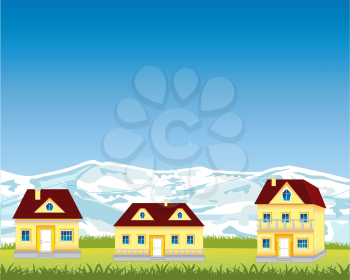 The Village beside foots of the snow mountains.Vector illustration