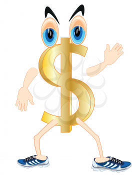 Vector illustration of the cartoon of the alive sign dollar on white background