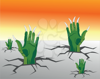 The Hands of the crock climb from rift in floor.Vector illustration