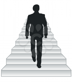 Silhouette men rising on stairway upwards.Vector illustration