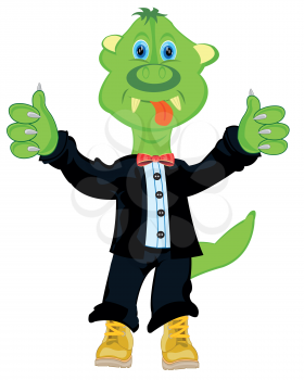 Green crock in suit on white background is insulated