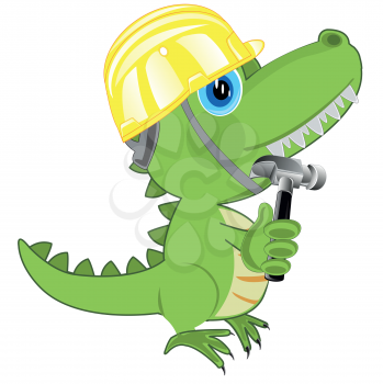 Cartoon of the dinosaur in building helmet and with gavel