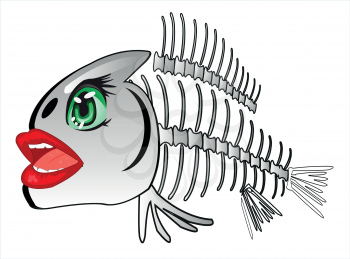 Cartoon of the skeleton of fish on white background is insulated