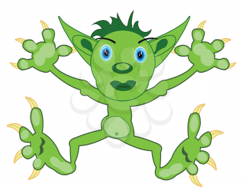 Fairy-tale green crock troll on white background is insulated