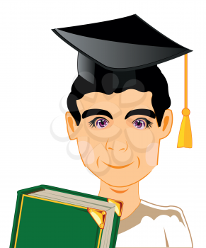 Young mans scientist with book on white background