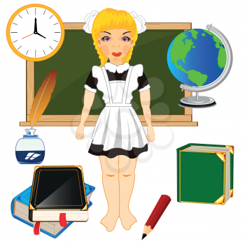 Girl in school form and accesories for training