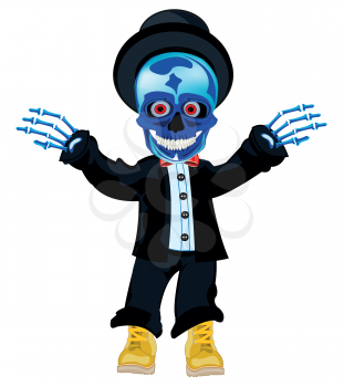 Cartoon of the skeleton in suit on white background