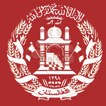 Royalty Free Clipart Image of a Symbol of Afghanistan on a Red Background