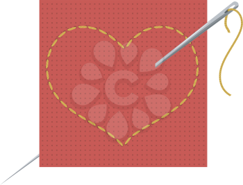 Royalty Free Clipart Image of Needlepoint Heart Shape with the Needle Stuck into the Heart