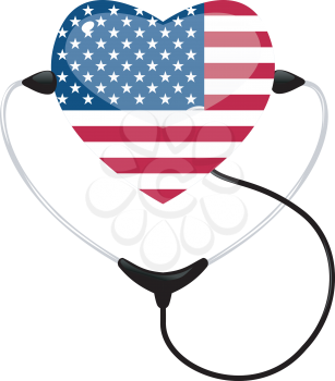 Royalty Free Clipart Image of a Heart Shape Representing the United States with a Stethescope