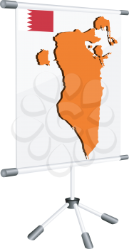 Royalty Free Clipart Image of a Display with a Silhouette Map of Bahrain 