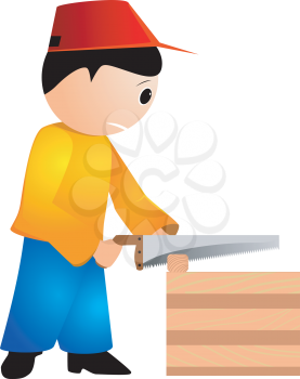 Royalty Free Clipart Image of a Carpenter Working a Chainsaw. 