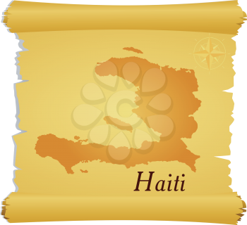 Royalty Free Clipart Image of a Parchment With a Silhouette of Haiti