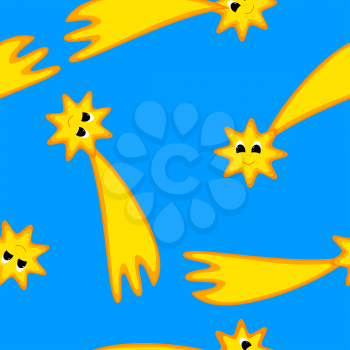 Royalty Free Clipart Image of a Blue Background With Falling Cartoon Stars