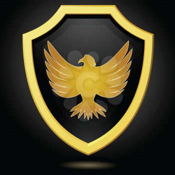 Vector illustration golden shield on a black background with an eagle