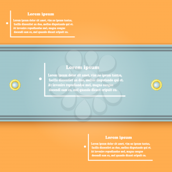 Orange abstract background with a gray stripe and rivets. Sample for infographics. Vector illustration