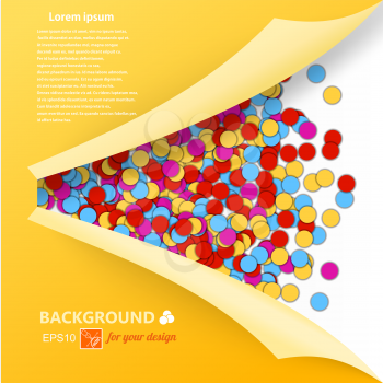 Colored yellow background with confetti and place for text. Vector illustration