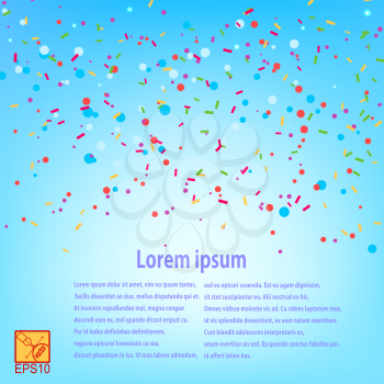 Blue background with confetti. Sample for your festive design. Vector illustration